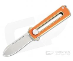 D Rocket Design Al Br BarloX Stonewashed M390 Orange G10 Al Bronze Manual OTF Knife