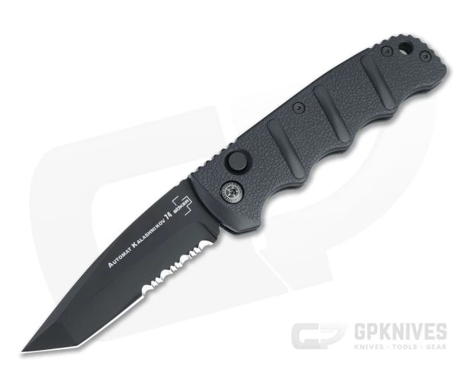 Boker Kalashnikov 74 Automatic Tanto Part Serrated Black D2 Folding Knife 01KALS102N 3 Boker Kalashnikov 74 Automatic Tanto Part Serrated Black D2 Folding Knife 01KALS102N