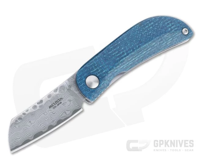 MCusta Petit San Mai Damascus Blue/Black Jute Micarta Liner Lock Front Flipper 0212D 3 MCusta Petit San Mai Damascus Blue/Black Jute Micarta Liner Lock Front Flipper 0212D