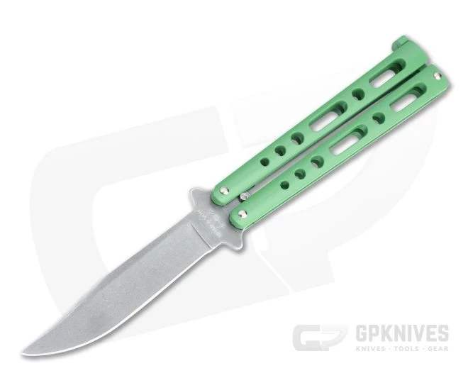 Bear and Son Cutlery Stonewashed Clip Point Green Butterfly Knife 117GRSW 3 Bear and Son Cutlery Stonewashed Clip Point Green Butterfly Knife 117GRSW