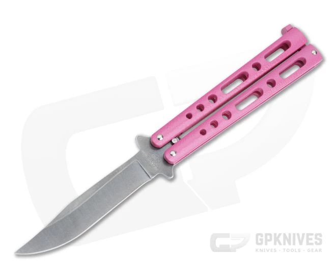Bear and Son Cutlery Stonewashed Clip Point Pink Butterfly Knife 117PKSW 3 Bear and Son Cutlery Stonewashed Clip Point Pink Butterfly Knife 117PKSW
