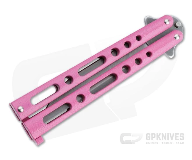Bear and Son Cutlery Stonewashed Clip Point Pink Butterfly Knife 117PKSW 4 Bear and Son Cutlery Stonewashed Clip Point Pink Butterfly Knife 117PKSW - Image 2
