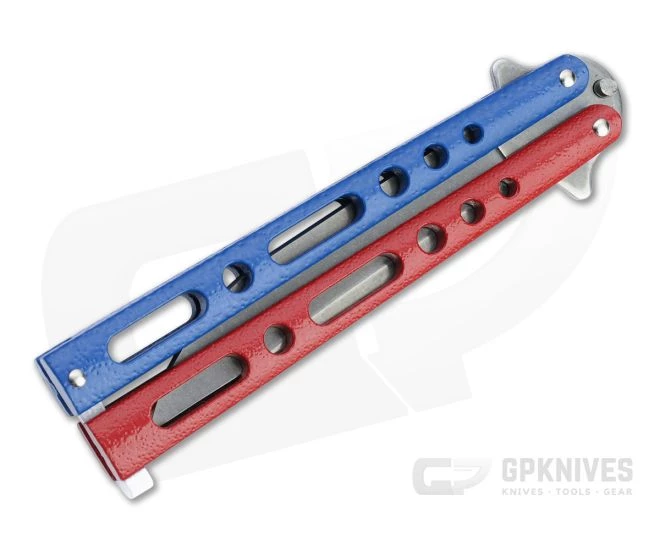 Bear and Son Cutlery Stonewashed Clip Point Red, White & Blue Butterfly Knife 117RWBSW 4 Bear and Son Cutlery Stonewashed Clip Point Red, White & Blue Butterfly Knife 117RWBSW - Image 2
