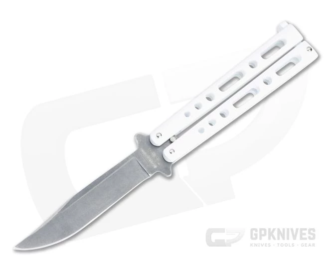 Bear and Son Cutlery Stonewashed Clip Point White Butterfly Knife 117WSW 3 Bear and Son Cutlery Stonewashed Clip Point White Butterfly Knife 117WSW
