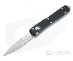 Microtech Ultratech Bayonet Satin Part Serrated M390 Black OTF Automatic Knife 120-5
