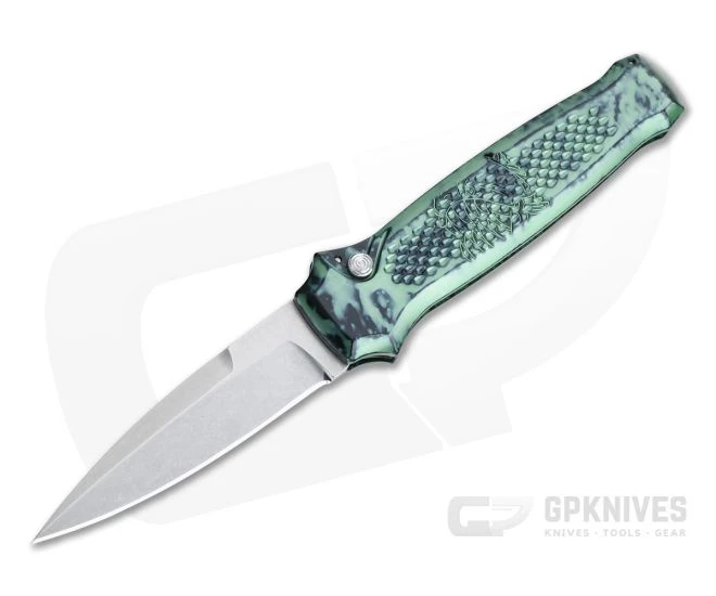 Piranha P12 Prowler Stonewashed 154CM Green Button Lock Automatic 3 Piranha P12 Prowler Stonewashed 154CM Green Button Lock Automatic