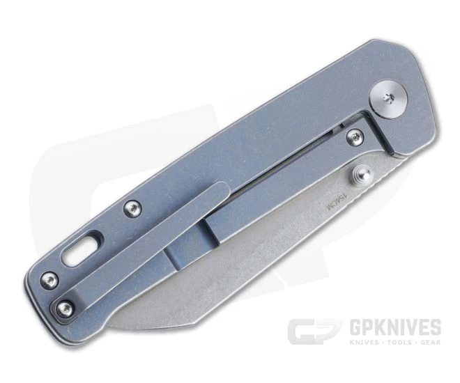QSP Knives Penguin Sheepsfoot Stonewashed 154CM Blue Titanium Frame Lock Folder 4 QSP Knives Penguin Sheepsfoot Stonewashed 154CM Blue Titanium Frame Lock Folder - Image 2