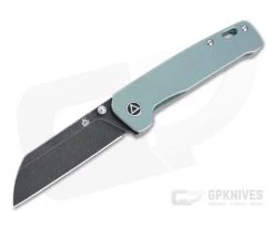 QSP Knives Penguin Sheepsfoot Black Stonewashed 154CM Green Titanium Frame Lock Folder