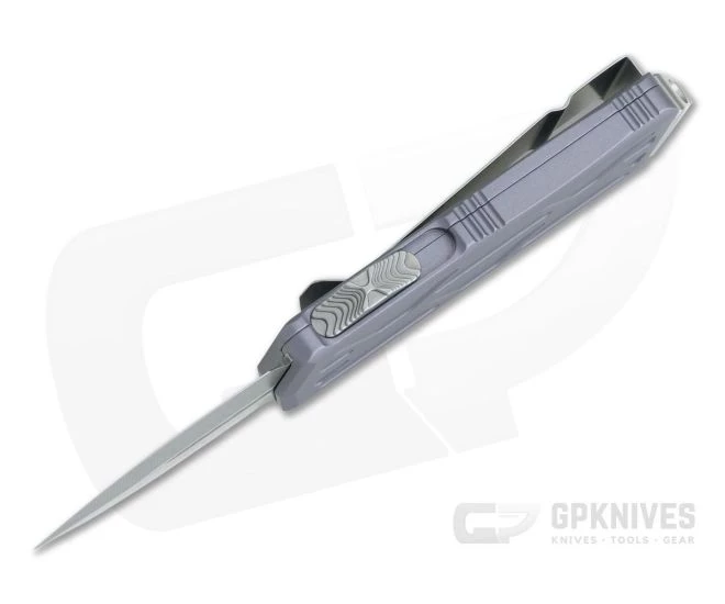 Microtech Exocet Gray Handle Stonewashed 204P Plain Double Edge CA Legal OTF Auto 157-10GY 6 Microtech Exocet Gray Handle Stonewashed 204P Plain Double Edge CA Legal OTF Auto 157-10GY - Image 4