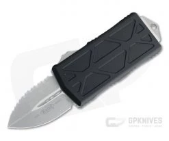 Microtech Exocet D/E Stonewashed Full Serrated Double Edge Black CA Legal OTF Automatic 157-12