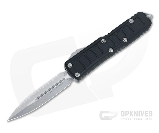 Microtech UTX-85 II D/E Stepside Signature Stonewashed Full Serrated M390 Double Edge OTF Automatic Knife 232II-12S 3 Microtech UTX-85 II D/E Stepside Signature Stonewashed Full Serrated M390 Double Edge OTF Automatic Knife 232II-12S