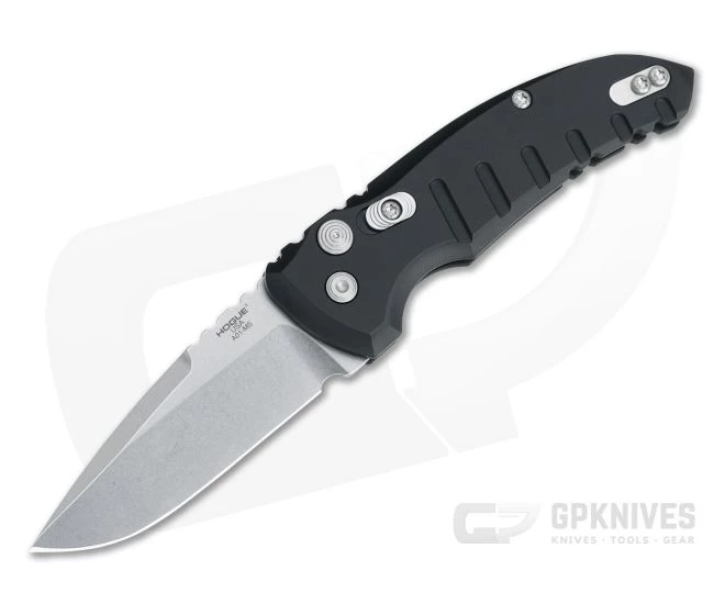 Hogue A01 MicroSwitch Tumbled Drop Point Black Aluminum Button Lock Automatic 24110 3 Hogue A01 MicroSwitch Tumbled Drop Point Black Aluminum Button Lock Automatic 24110