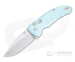 Hogue A01 MicroSwitch Tumbled Drop Point Aquamarine Aluminum Button Lock Automatic 24113
