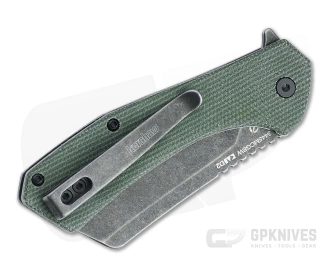 Kershaw Static Cleaver BlackWash D2 Green Micarta KVT Liner Lock Flipper 3445MCGBW 4 Kershaw Static Cleaver BlackWash D2 Green Micarta KVT Liner Lock Flipper 3445MCGBW - Image 2