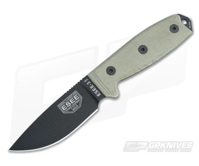 ESEE 3MIL Black Plain Blade Canvas Micarta Black Sheath with MOLLE Back 3 ESEE 3MIL Black Plain Blade Canvas Micarta Black Sheath with MOLLE Back