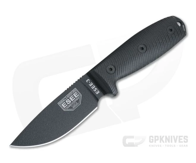 ESEE 3 Black Blade 3D Black G10 Handles Fixed Blade 3PMB-001 3 ESEE 3 Black Blade 3D Black G10 Handles Fixed Blade 3PMB-001