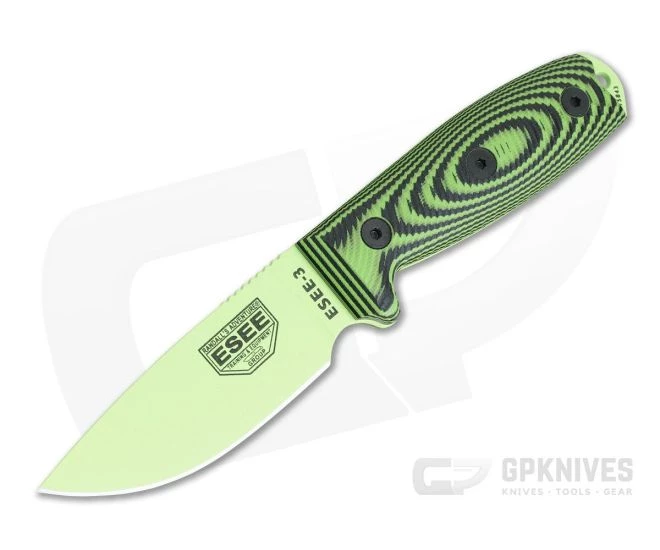 ESEE 3 Venom Green Blade 3D Neon Green/Black G10 Handles Fixed Blade 3PMVG-007 3 ESEE 3 Venom Green Blade 3D Neon Green/Black G10 Handles Fixed Blade 3PMVG-007