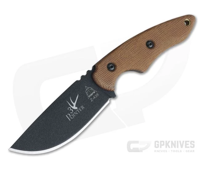TOPS Knives 3 Pointer Black 1095 Tan Canvas Micarta EDC Hunter Neck Knife 3PR-02 3 TOPS Knives 3 Pointer Black 1095 Tan Canvas Micarta EDC Hunter Neck Knife 3PR-02