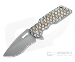 Attn2Detail Large Mark I Recurve Acid Washed S35VN Toxic Fish Net Milled Titanium Flipper 4464