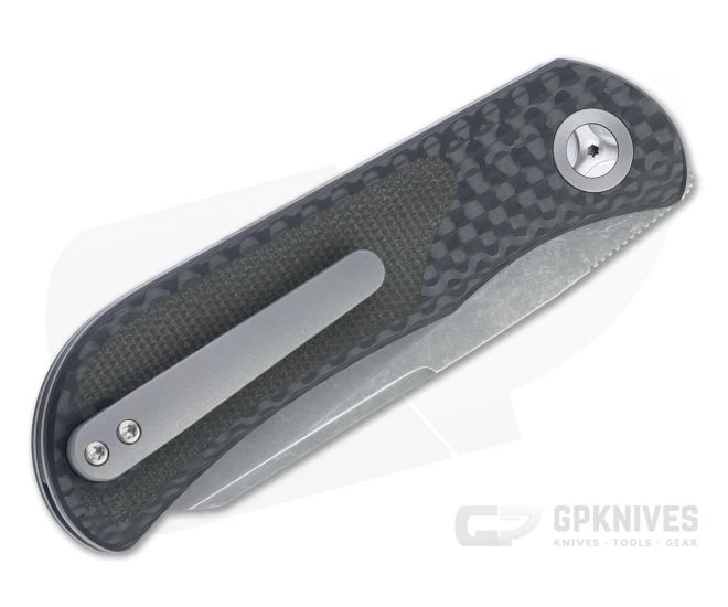 Burger Custom EXK Plus SF Acid Wash M390 Green Micarta Inlaid Carbon Fiber Front Flipper 4672 4 Burger Custom EXK Plus SF Acid Wash M390 Green Micarta Inlaid Carbon Fiber Front Flipper 4672 - Image 2