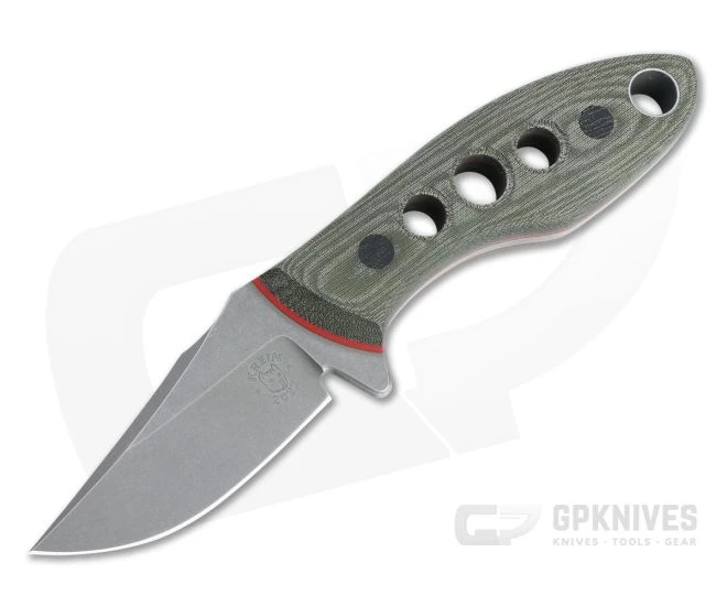 Tom Krein Custom Tusk Bowie Acid Washed XHP Speed Hole Green Linen Micarta Fixed Blade 3 Tom Krein Custom Tusk Bowie Acid Washed XHP Speed Hole Green Linen Micarta Fixed Blade