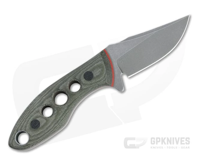 Tom Krein Custom Tusk Bowie Acid Washed XHP Speed Hole Green Linen Micarta Fixed Blade 5 Tom Krein Custom Tusk Bowie Acid Washed XHP Speed Hole Green Linen Micarta Fixed Blade - Image 3