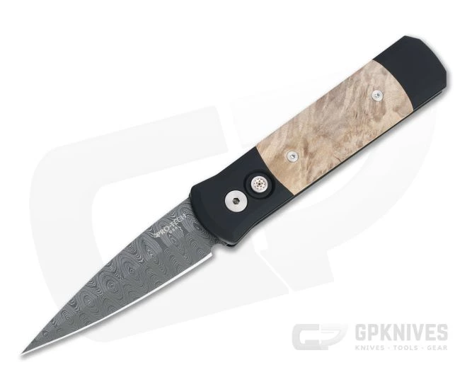 Protech Custom LTD Godson Automatic Nichols Damascus Maple Burl Inlaid Folder 706-DAMA 3 Protech Custom LTD Godson Automatic Nichols Damascus Maple Burl Inlaid Folder 706-DAMA