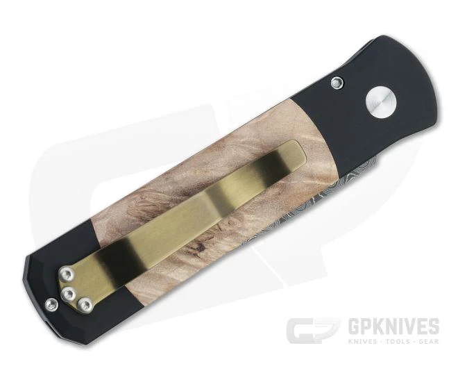 Protech Custom LTD Godson Automatic Nichols Damascus Maple Burl Inlaid Folder 706-DAMA 4 Protech Custom LTD Godson Automatic Nichols Damascus Maple Burl Inlaid Folder 706-DAMA - Image 2