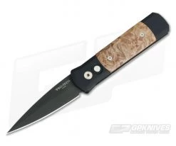 Protech Knives Godson Black Plain Edge Maple Burl Inlays 707