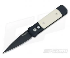 Protech Knives Godson Tuxedo Black Plain Edge Ivory Micarta Inlays 752