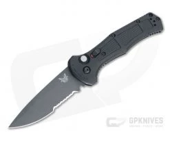 Benchmade 9070SBK Claymore Cobalt Black Part Serrated CPM-D2 Black Grivory Tactical Automatic