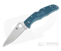 Spyderco Endura 4 Serrated Satin K390 Dark Cyan Blue FRN Folder C10FSK390