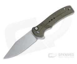 CIVIVI Cogent Flipper Blasted 14C28N Green Burlap Micarta Button Lock Folder C20038D-5