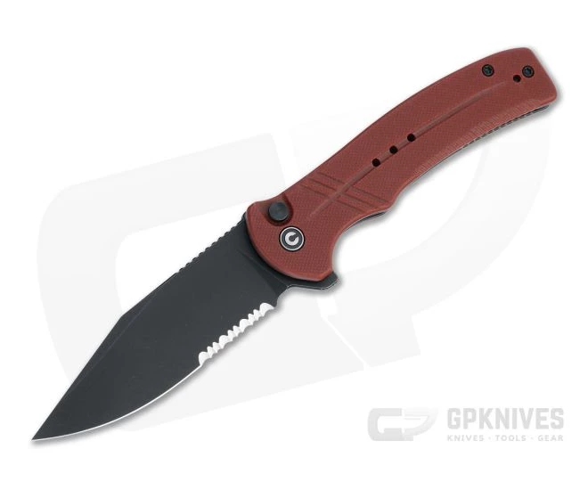 CIVIVI Cogent Button Lock Flipper Serrated Black Stonewashed 14C28N Burgundy G10 Folder C20038E-2 3 CIVIVI Cogent Button Lock Flipper Serrated Black Stonewashed 14C28N Burgundy G10 Folder C20038E-2