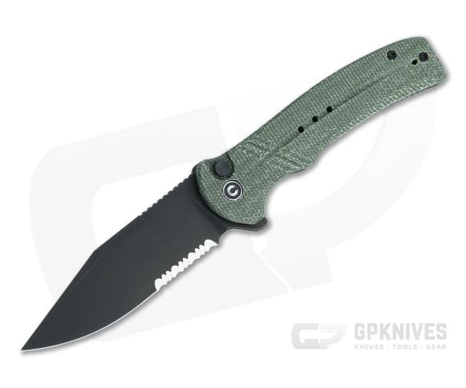 CIVIVI Cogent Button Lock Flipper Serrated Black Stonewashed 14C28N Green Micarta Folder C20038E-4 3 CIVIVI Cogent Button Lock Flipper Serrated Black Stonewashed 14C28N Green Micarta Folder C20038E-4