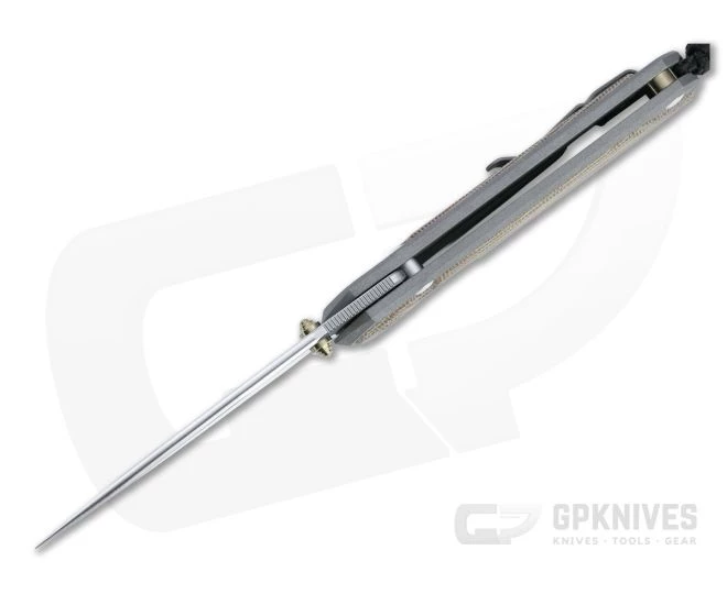 Chris Reeve Large Sebenza 31 Polished S45VN Blade Gold Double Lugs Natural Canvas Micarta Inlay Folding Knife 5 Chris Reeve Large Sebenza 31 Polished S45VN Blade Gold Double Lugs Natural Canvas Micarta Inlay Folding Knife - Image 3