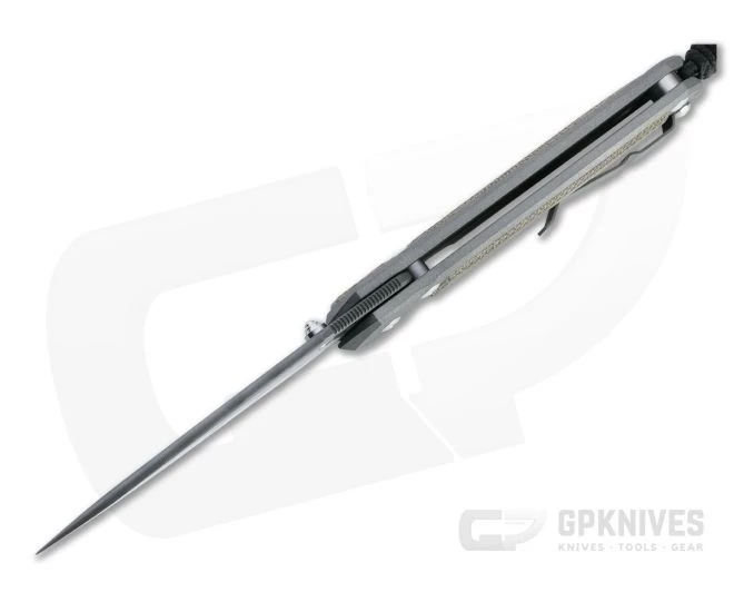 Chris Reeve Large Sebenza 31 Left Handed Natural Micarta Inlay Boomerang Damascus Drop Point Folder 5 Chris Reeve Large Sebenza 31 Left Handed Natural Micarta Inlay Boomerang Damascus Drop Point Folder - Image 3