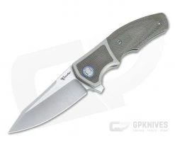 Reate x Lambert Mini Crossroads Satin M390 OD Green Micarta Inlaid Titanium Flipper