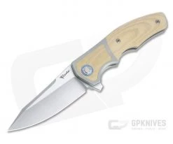 Reate x Lambert Mini Crossroads Satin M390 Antique White Micarta Inlaid Titanium Flipper