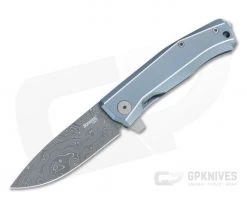 LionSteel Myto Stainless Damascus Blue Titanium Frame Lock Flipper