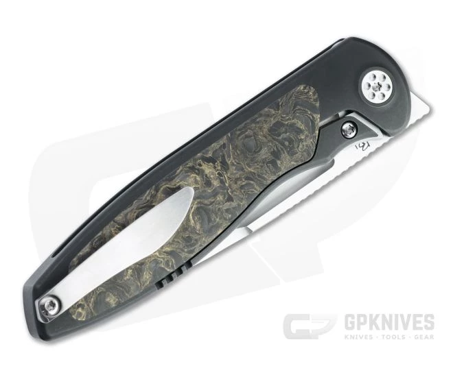 Sharp By Design Mini Tempest Drop Point Satin M390 Gold Dark Matter FatCarbon PVD Front Flipper Knife 4 Sharp By Design Mini Tempest Drop Point Satin M390 Gold Dark Matter FatCarbon PVD Front Flipper Knife - Image 2