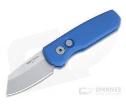 Protech Runt 5 Reverse Tanto Stonewashed 20CV Smooth Blue Aluminum Automatic R5201
