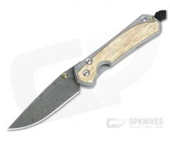 Chris Reeve Small Sebenza 31 Raindrop Damascus Box Elder Inlaid Titanium Folding Knife