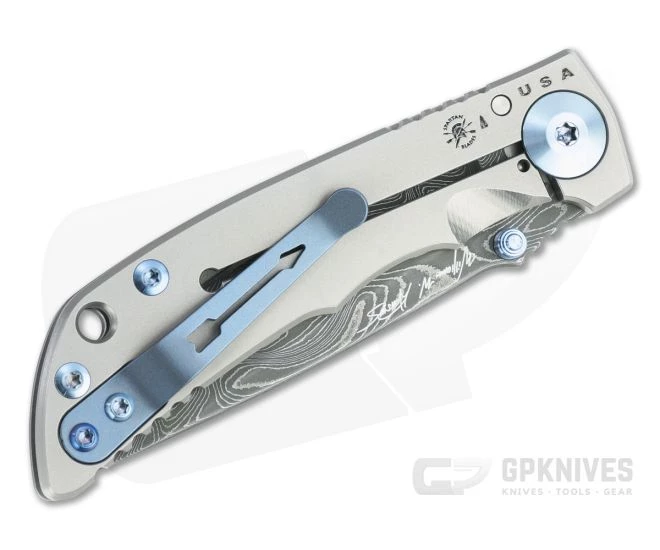 Spartan Blades Harsey Folder 3.25 Nichols Damascus Blue Hardware Titanium Folder 03 4 Spartan Blades Harsey Folder 3.25 Nichols Damascus Blue Hardware Titanium Folder 03 - Image 2