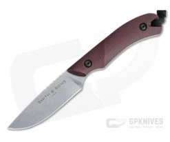 Smith & Sons Axiom V2 Stonewashed AEB-L Burgundy Richlite EDC Fixed Blade