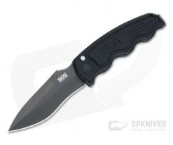 SOG SOG-TAC Drop Point Black Plain AUS-8 Aluminium Button Lock Automatic ST-06