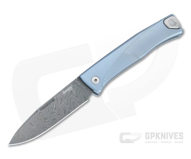 LionSteel Thrill Stainless Damascus Blue Titanium H.WAYL Hidden Clip Integral Slip Joint Folder 3 LionSteel Thrill Stainless Damascus Blue Titanium H.WAYL Hidden Clip Integral Slip Joint Folder