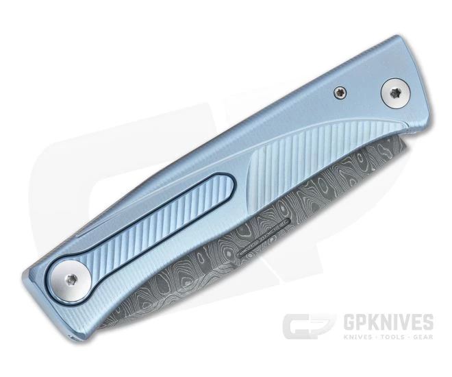 LionSteel Thrill Stainless Damascus Blue Titanium H.WAYL Hidden Clip Integral Slip Joint Folder 4 LionSteel Thrill Stainless Damascus Blue Titanium H.WAYL Hidden Clip Integral Slip Joint Folder - Image 2
