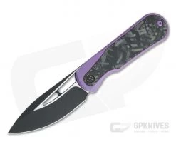 WE Knives x Hel Baloo Front Flipper Black Stonewashed 20CV Shred Carbon Fiber Purple Titanium Folder WE21033-3
